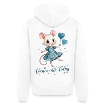 Souris dansante avec des ballons en forme de cœur - Veste à capuche bio Premium Unisexe - blanc - Dos - Thijin (182cm)