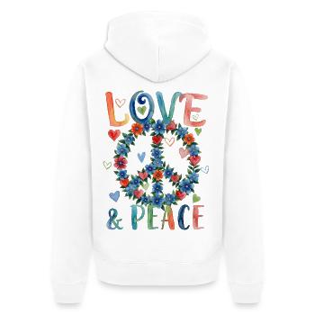 Love and Peace Blumenzeichen im Aquarellstil - Unisex Premium Bio Zip Hoodie - Weiß - Hinten - Thijin (182cm)