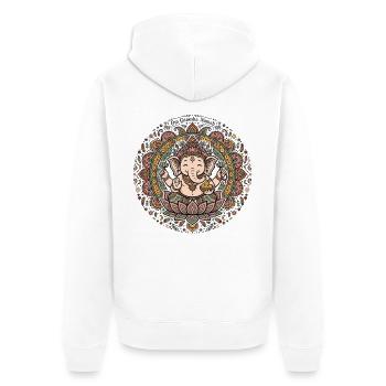 Om Ganesha Namah Bunt Lotus - Unisex Premium Bio Zip Hoodie - Weiß - Hinten - Thijin (182cm)
