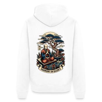 Harmony in Silence Zen Monk - Unisex Premium Bio Zip Hoodie - Weiß - Hinten - Thijin (182cm)