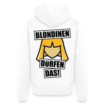 Blondinen Dürfen Das! (Blondine / Blond / V1 NEG) - Unisex Premium Bio Zip Hoodie - Weiß - Hinten - Thijin (182cm)