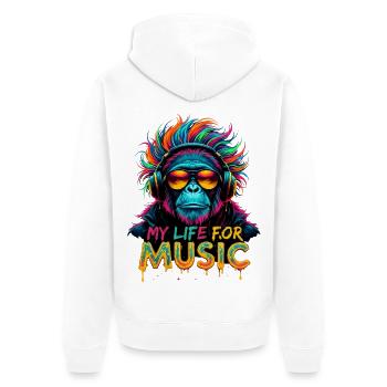 Chimpanzé coloré – Ma vie pour la musique - Veste à capuche bio Premium Unisexe - blanc - Dos - Thijin (182cm)