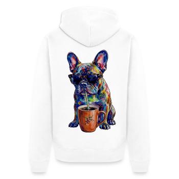 Cool French Bulldog with Coffee - Unisex Premium Organic Zip Hoodie - white - Back - Thijin (182cm)