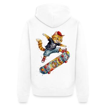 Cool Skating Cat Skateboard Watercolor Design - Unisex Premium Bio Zip Hoodie - Weiß - Hinten - Thijin (182cm)