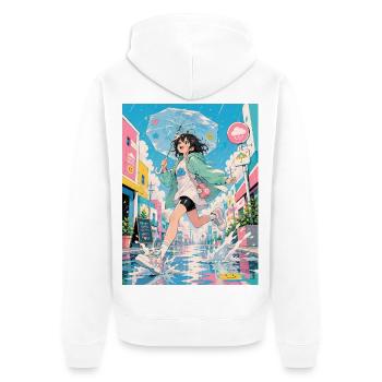 Fröhlicher Regentag in Pastellfarben - Unisex Premium Bio Zip Hoodie - Weiß - Hinten - Thijin (182cm)