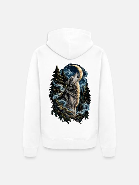 Wolfsmond im Wald - Unisex Premium Bio Zip Hoodie - Weiß