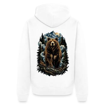 Bär im Bergwald – Natur-Tierkunst - Unisex Premium Bio Zip Hoodie - Weiß - Hinten - Thijin (182cm)