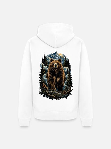 Bär im Bergwald – Natur-Tierkunst - Unisex Premium Bio Zip Hoodie - Weiß