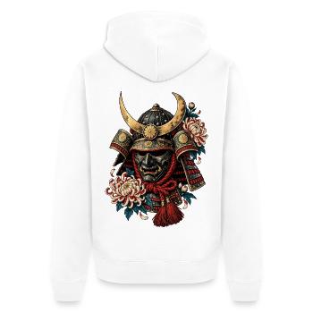 Blüten-Samurai Helm Mask - Unisex Premium Bio Zip Hoodie - Weiß - Hinten - Thijin (182cm)