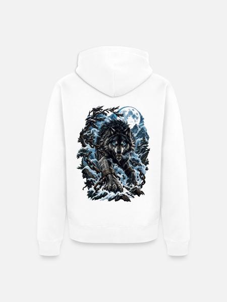 Mondwolf Kettenjäger - Unisex Premium Bio Zip Hoodie - Weiß