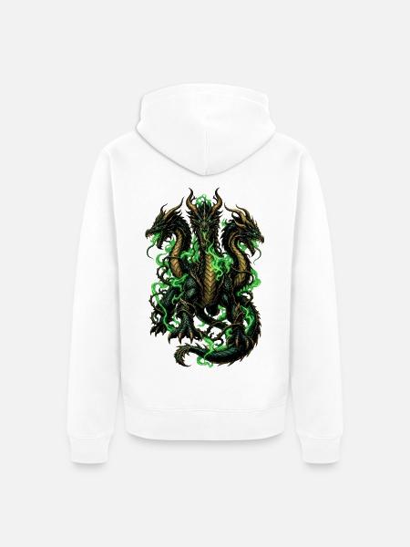 Dreiköpfiger Grünflammen-Drachen - Unisex Premium Bio Zip Hoodie - Weiß