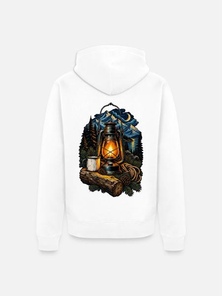 Lagerfeuer-Laterne am Bergsee - Unisex Premium Bio Zip Hoodie - Weiß