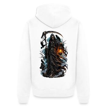 Schattenhüter mit Laterne - Unisex Premium Bio Zip Hoodie - Weiß - Hinten - Thijin (182cm)