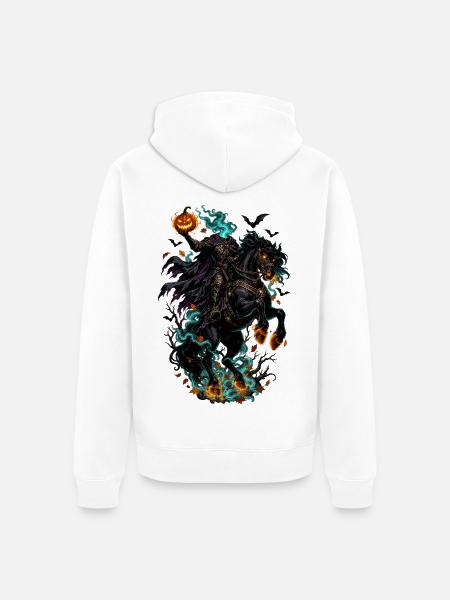 Kürbisgeist-Reiter im Feuerschimmer - Unisex Premium Bio Zip Hoodie - Weiß