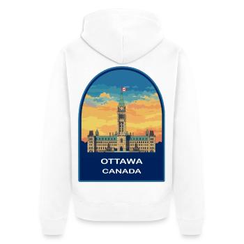 Abzeichen des Friedensturms des Parlamentshagels von Ottawa Canada - Unisex Premium Bio Zip Hoodie - Weiß - Hinten - Thijin (182cm)
