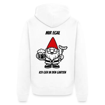 Gartenzwerg mit Bier und Grillwurst, Heimwerker - Unisex Premium Bio Zip Hoodie - Weiß - Hinten - Thijin (182cm)