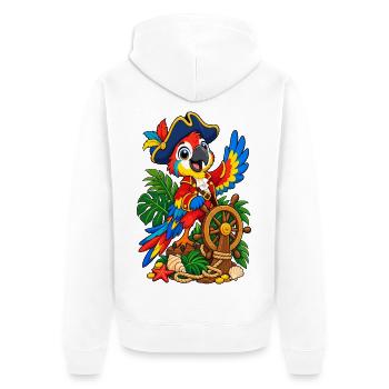 Piratenpapagei am Steuerrad - Unisex Premium Bio Zip Hoodie - Weiß - Hinten - Thijin (182cm)
