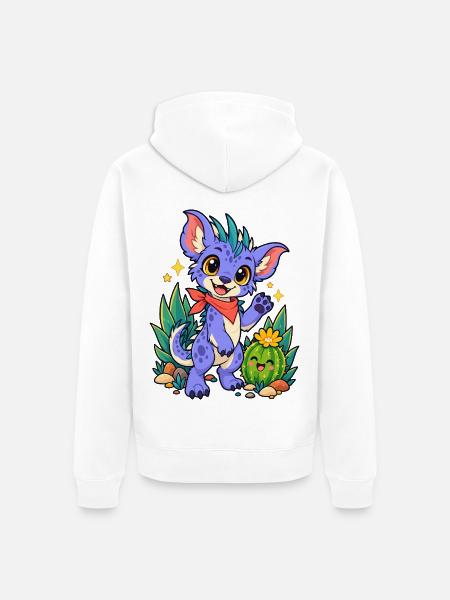 Kawaii Drache am Kaktusfreund - Unisex Premium Bio Zip Hoodie - Weiß