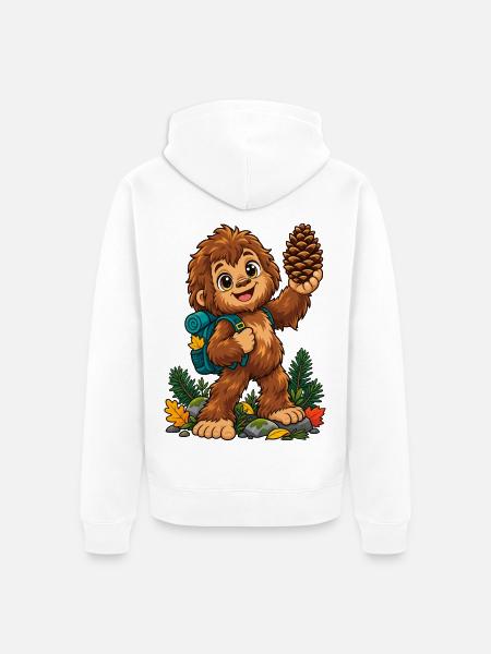 Waldheld Yeti mit Pinienzapfen - Unisex Premium Bio Zip Hoodie - Weiß