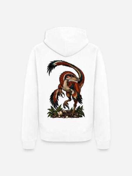 Bunter Urvogel-Raptor auf Dunkel - Unisex Premium Bio Zip Hoodie - Weiß