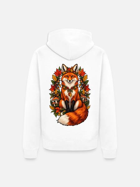 Herbstlicher Fuchs im Blattkranz - Unisex Premium Bio Zip Hoodie - Weiß