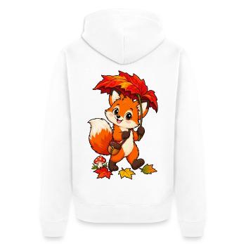 Fuchs im Herbst mit Blattschirm - Unisex Premium Bio Zip Hoodie - Weiß - Hinten - Thijin (182cm)