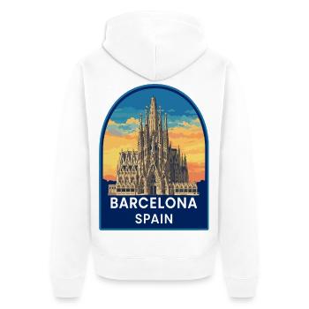 Barcelona Spanien Sagrada Familia Sonnenuntergangsabzeichen - Unisex Premium Bio Zip Hoodie - Weiß - Hinten - Thijin (182cm)