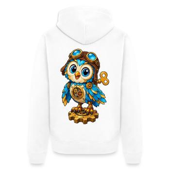 Steampunk-Eule mit Zahnrädern - Unisex Premium Bio Zip Hoodie - Weiß - Hinten - Thijin (182cm)
