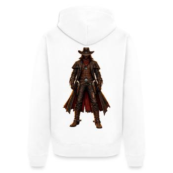 Wüstenoutlaw mit Turquoise Akzenten - Unisex Premium Bio Zip Hoodie - Weiß - Hinten - Thijin (182cm)