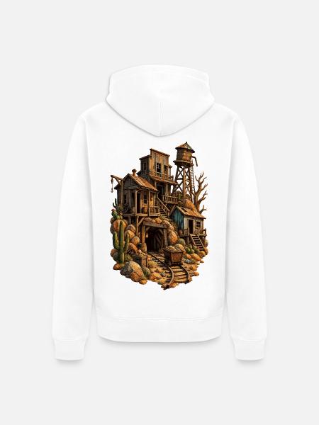 Wüsten-Holzstadt am Gleis - Unisex Premium Bio Zip Hoodie - Weiß