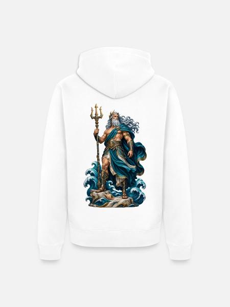 Meeresgott Poseidon im Sturm - Unisex Premium Bio Zip Hoodie - Weiß
