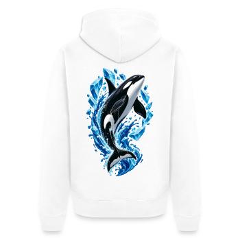 Eisiger Orca Sprung mit Kristallen - Unisex Premium Bio Zip Hoodie - Weiß - Hinten - Thijin (182cm)