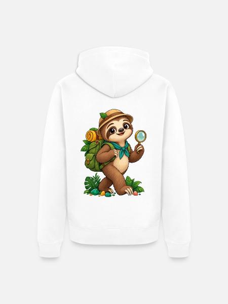 Faultier Entdecker im Dschungel - Unisex Premium Bio Zip Hoodie - Weiß