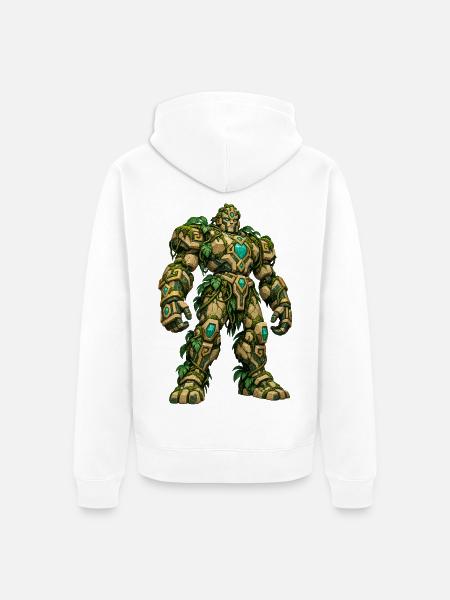 Grünstein-Golem im Urwaldzauber - Unisex Premium Bio Zip Hoodie - Weiß