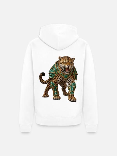 Jaguargolem in Smaragdrüstung - Unisex Premium Bio Zip Hoodie - Weiß