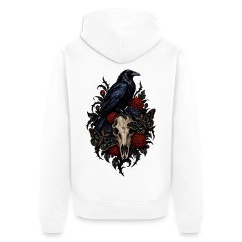 Rabe mit Schädel und Nachtblumen - Unisex Premium Bio Zip Hoodie - Weiß - Hinten - Thijin (182cm)