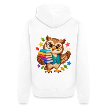 Lernende Eule mit Büchern - Unisex Premium Bio Zip Hoodie - Weiß - Hinten - Thijin (182cm)