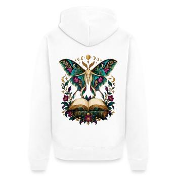 Buchfalter Mondzauber - Unisex Premium Bio Zip Hoodie - Weiß - Hinten - Thijin (182cm)