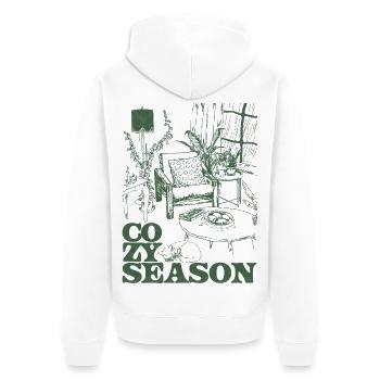 GEMÜTLICHE SAISON - Unisex Premium Bio Zip Hoodie - Weiß - Hinten - Thijin (182cm)