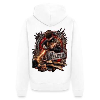 Der Schweißer Funkenkraft - Unisex Premium Bio Zip Hoodie - Weiß - Hinten - Thijin (182cm)