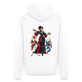 Puppenspielerin mit fantasievollen Marionetten - Unisex Premium Bio Zip Hoodie - Weiß - Hinten - Thijin (182cm)