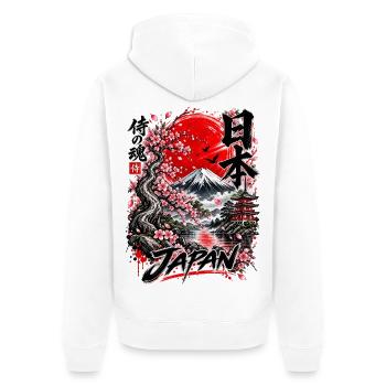 Japan Samurai Spirit – Mount Fuji Design - Unisex Premium Bio Zip Hoodie - Weiß - Hinten - Thijin (182cm)
