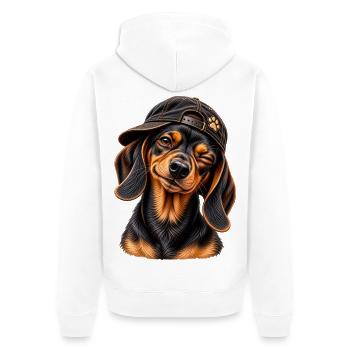 Frecher Dackel – Kleiner Charmeur - Unisex Premium Bio Zip Hoodie - Weiß - Hinten - Thijin (182cm)