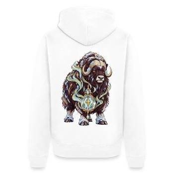 Moschusochse mit Polarlicht-Frostlaterne - Unisex Premium Bio Zip Hoodie - Weiß - Hinten - Thijin (182cm)