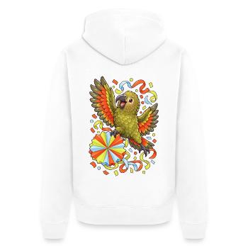 Kea mit Papierrosette und Konfetti - Unisex Premium Bio Zip Hoodie - Weiß - Hinten - Thijin (182cm)