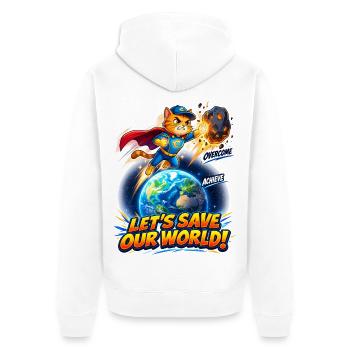 Superhelden-Kätzchen rettet die Erde - Unisex Premium Bio Zip Hoodie - Weiß - Hinten - Thijin (182cm)