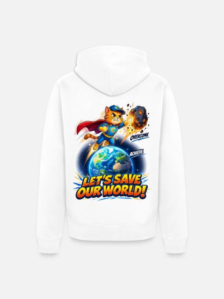 Superhelden-Kätzchen rettet die Erde - Unisex Premium Bio Zip Hoodie - Weiß