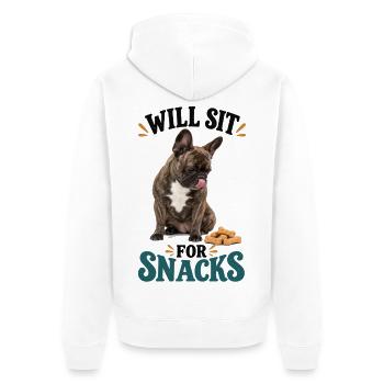 Französische Bulldogge Will Sit For Snacks - Unisex Premium Bio Zip Hoodie - Weiß - Hinten - Thijin (182cm)