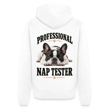 Professional Nap Tester Französische Bulldogge - Unisex Premium Bio Zip Hoodie - Weiß - Hinten - Thijin (182cm)