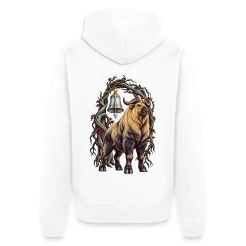 Takin mit winterlichem Kristallglockentor - Unisex Premium Bio Zip Hoodie - Weiß - Hinten - Thijin (182cm)